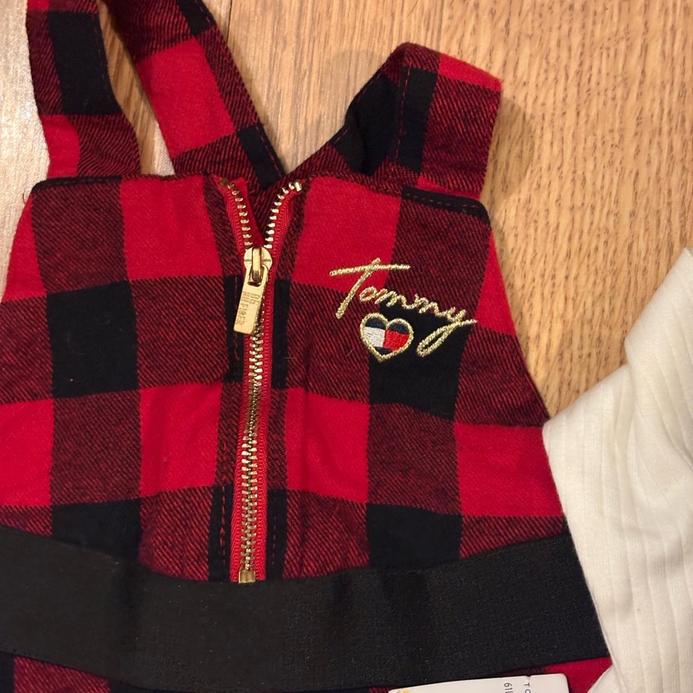 NWT Tommy Hilfiger Red & Black Flannel Dress W/White Long Sleeve Top SZ 12 Month - Picture 5 of 10